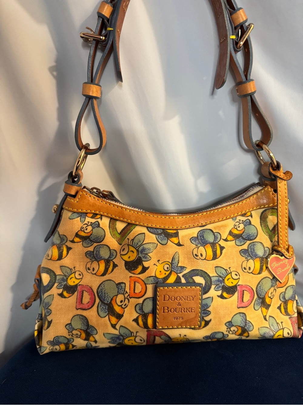 Dooney & Bourke Bumblebee Print Shoulder Bag Y2K Leather trim - Picture 1 of 15